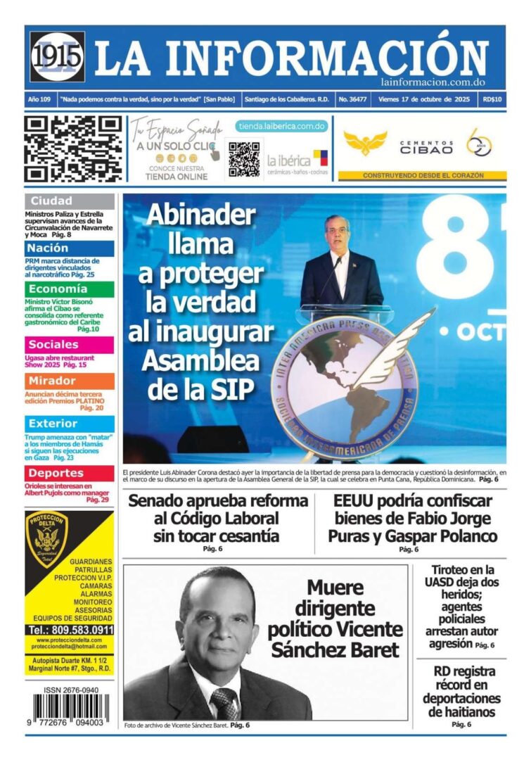 Portada Periódico La Información, Viernes 17, Octubre, 2025