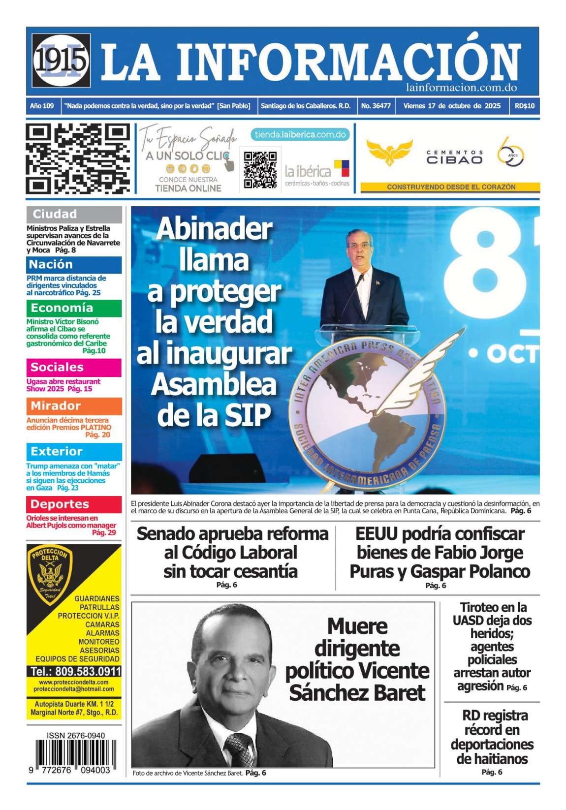Portada Periódico La Información, Viernes 17, Octubre, 2025 Portada Periódico La Información, Viernes 17, Octubre, 2025