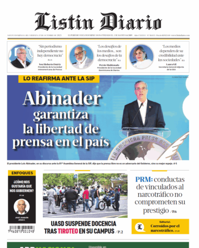Portada Periódico Listín Diario, Viernes 17, Octubre, 2025