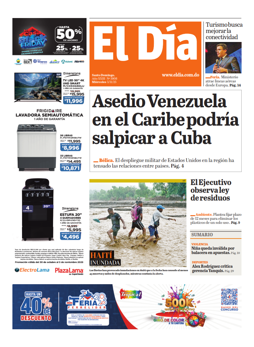 Portada Periódico El Día, Miércoles 05, Noviembre, 2025