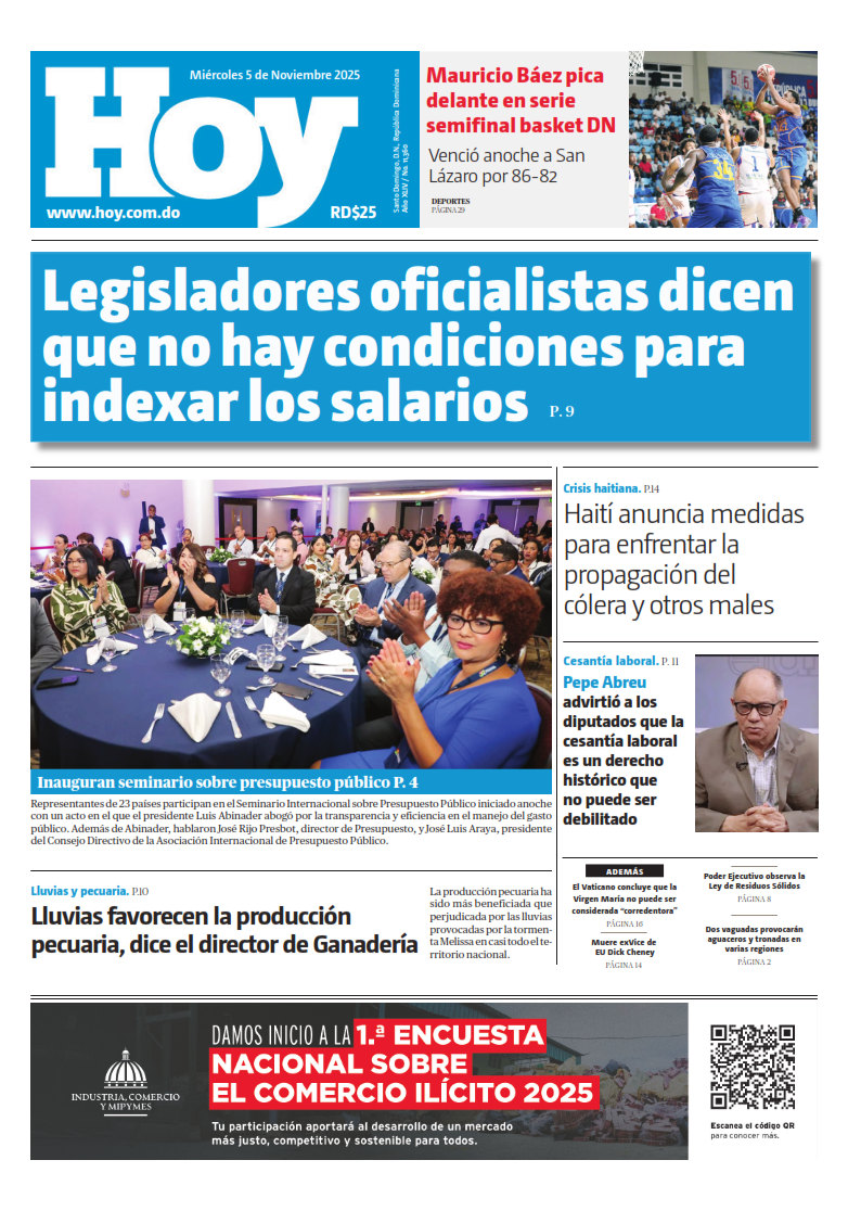 Portada Periódico Hoy, Miércoles 05, Noviembre, 2025
