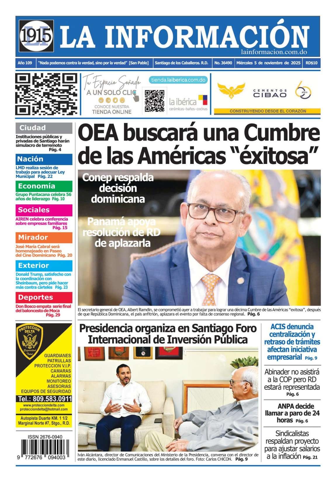 Portada Periódico La Información, Miércoles 05, Noviembre, 2025