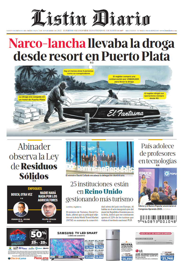 Portada Periódico Listín Diario, Miércoles 05, Noviembre, 2025