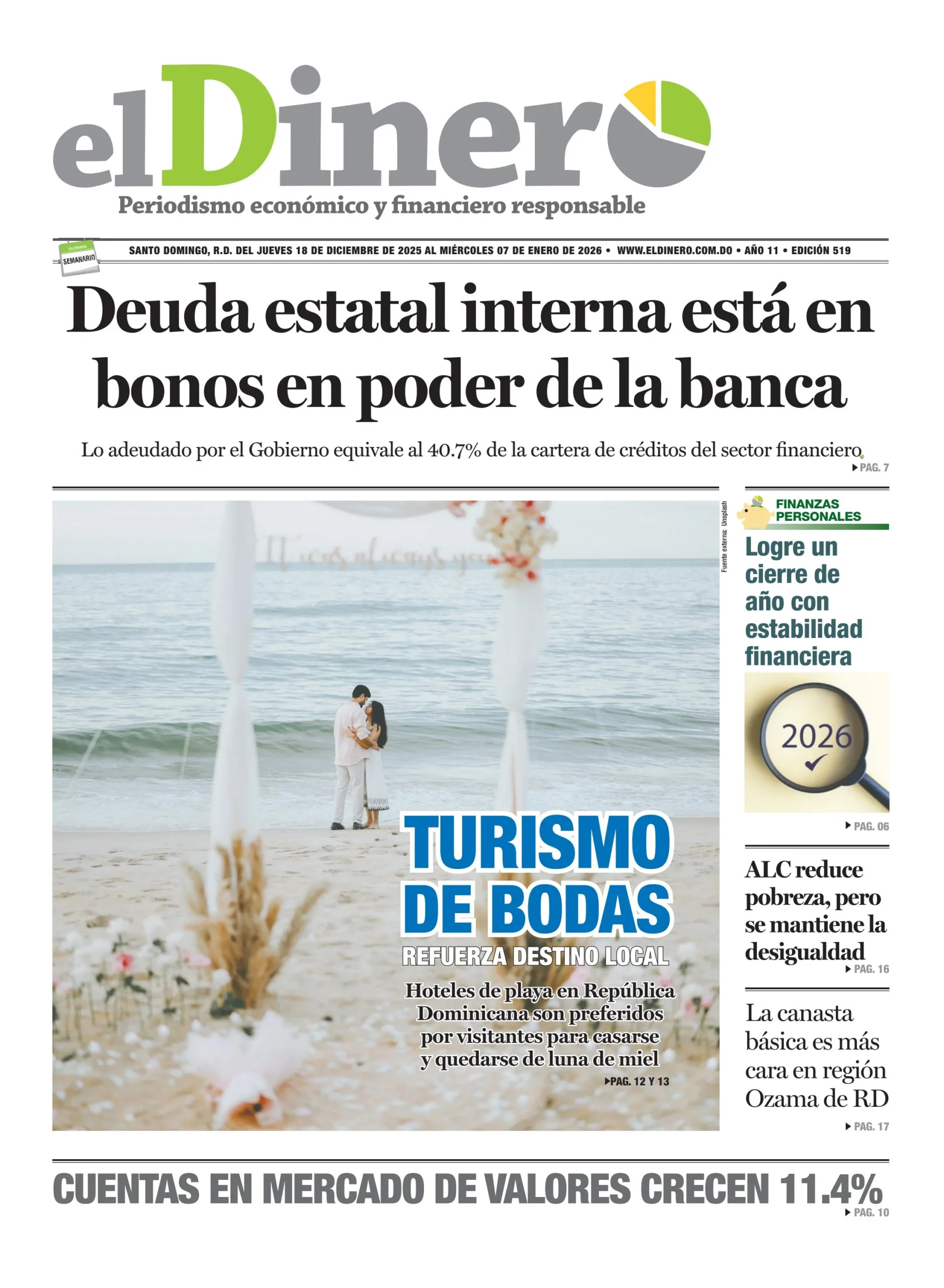 Portada Periódico El Dinero, Jueves 18, Diciembre, 2025