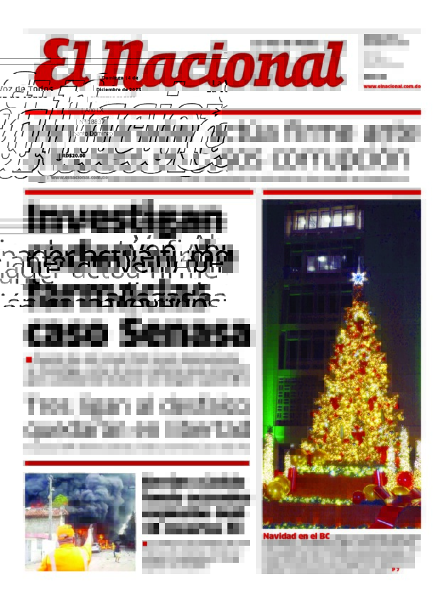 Portada Periódico El Nacional, Domingo 14, Diciembre, 2025