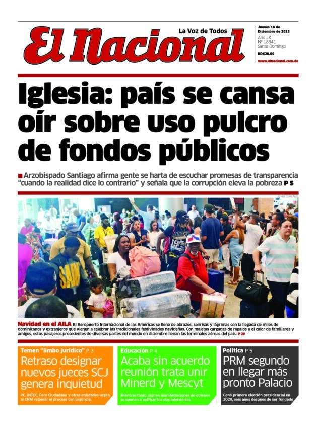 Portada Periódico El Nacional, Jueves 18, Diciembre, 2025