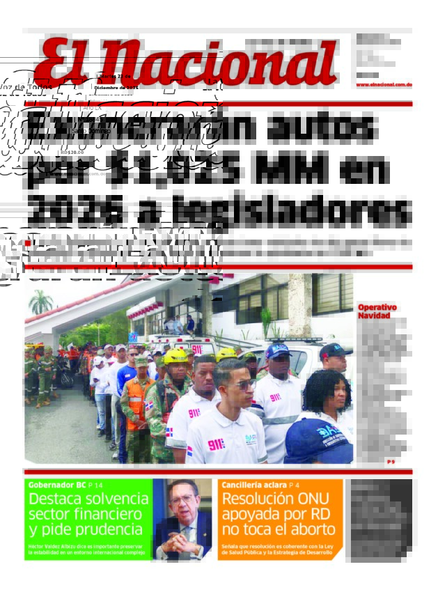 Portada Periódico El Nacional, Jueves 25, Diciembre, 2025