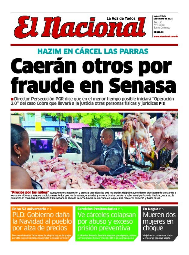 Portada Periódico El Nacional, Lunes 15, Diciembre, 2025