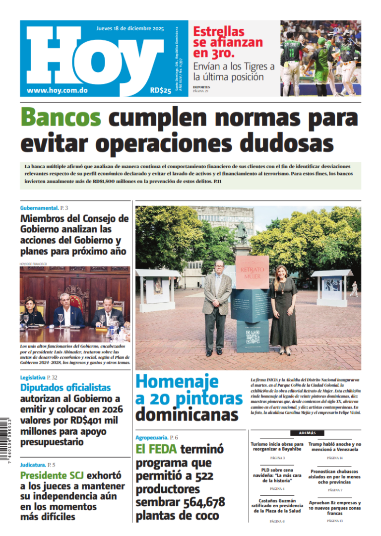 Portada Periódico Hoy, Jueves 18, Diciembre, 2025