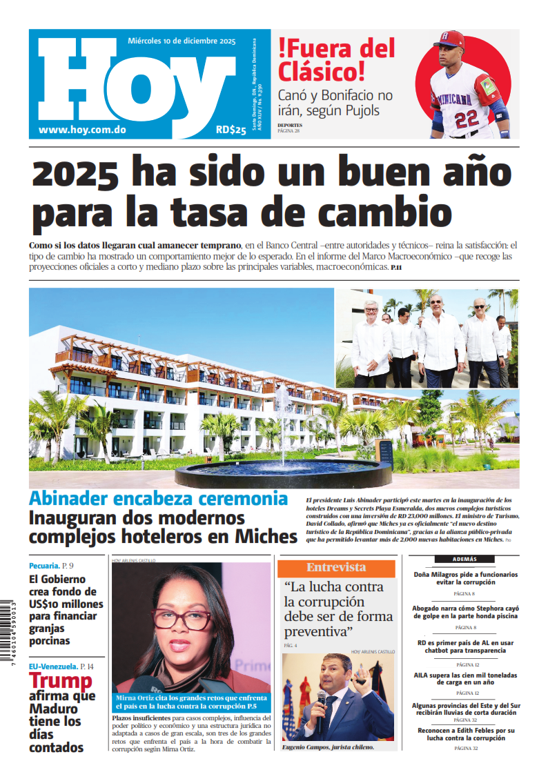 Portada Periódico Hoy, Miércoles 10, Diciembre, 2025