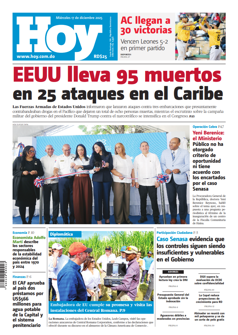 Portada Periódico Hoy, Miércoles 17, Diciembre, 2025