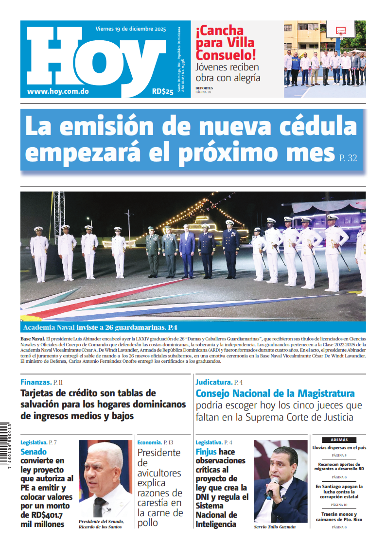Portada Periódico Hoy, Viernes 19, Diciembre, 2025