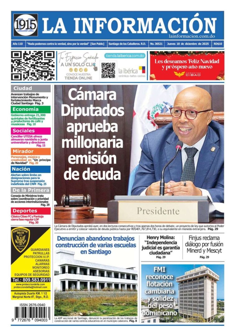 Portada Periódico La Información, Jueves 18, Diciembre, 2025