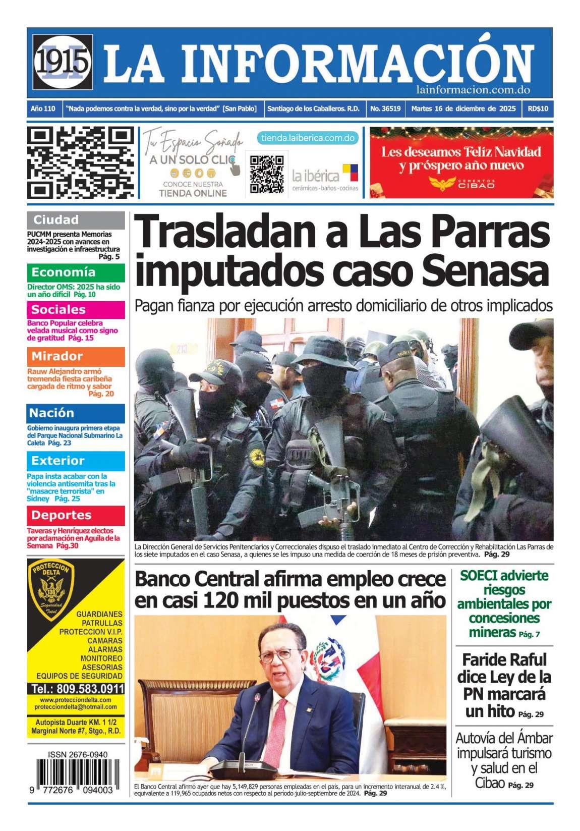 Portada Periódico La Información, Martes 16, Diciembre, 2025