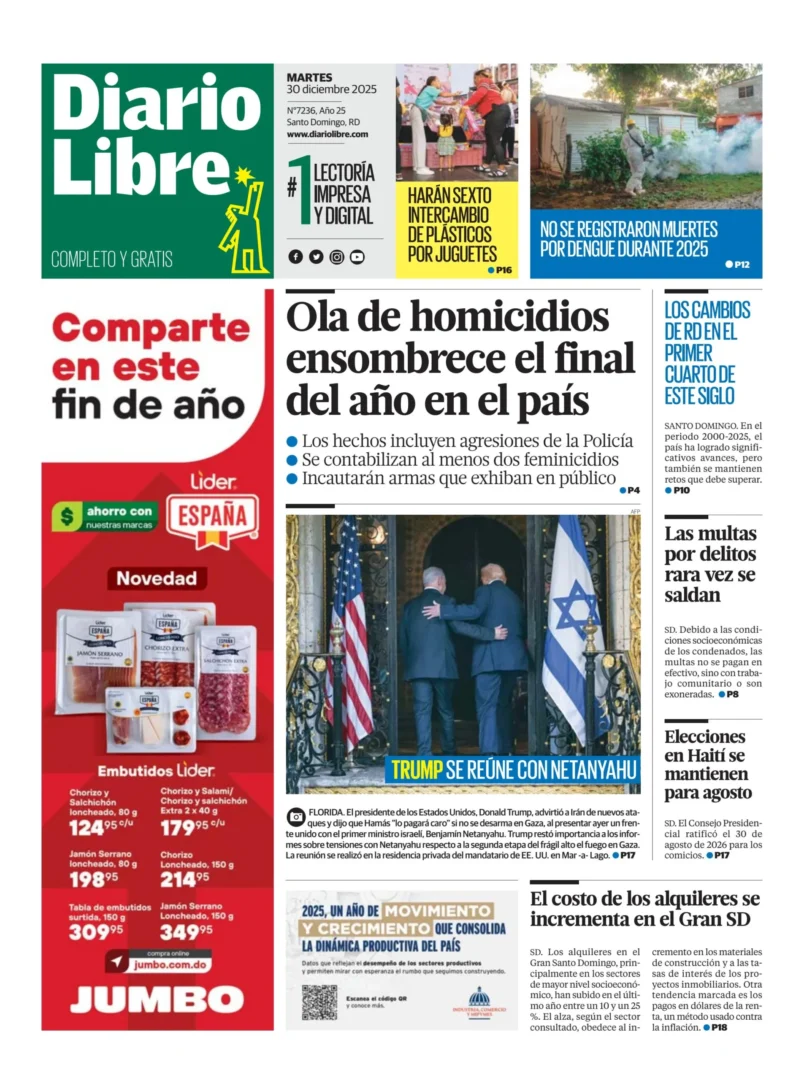 Portada Periódico Diario Libre, Jueves 08, Enero, 2026