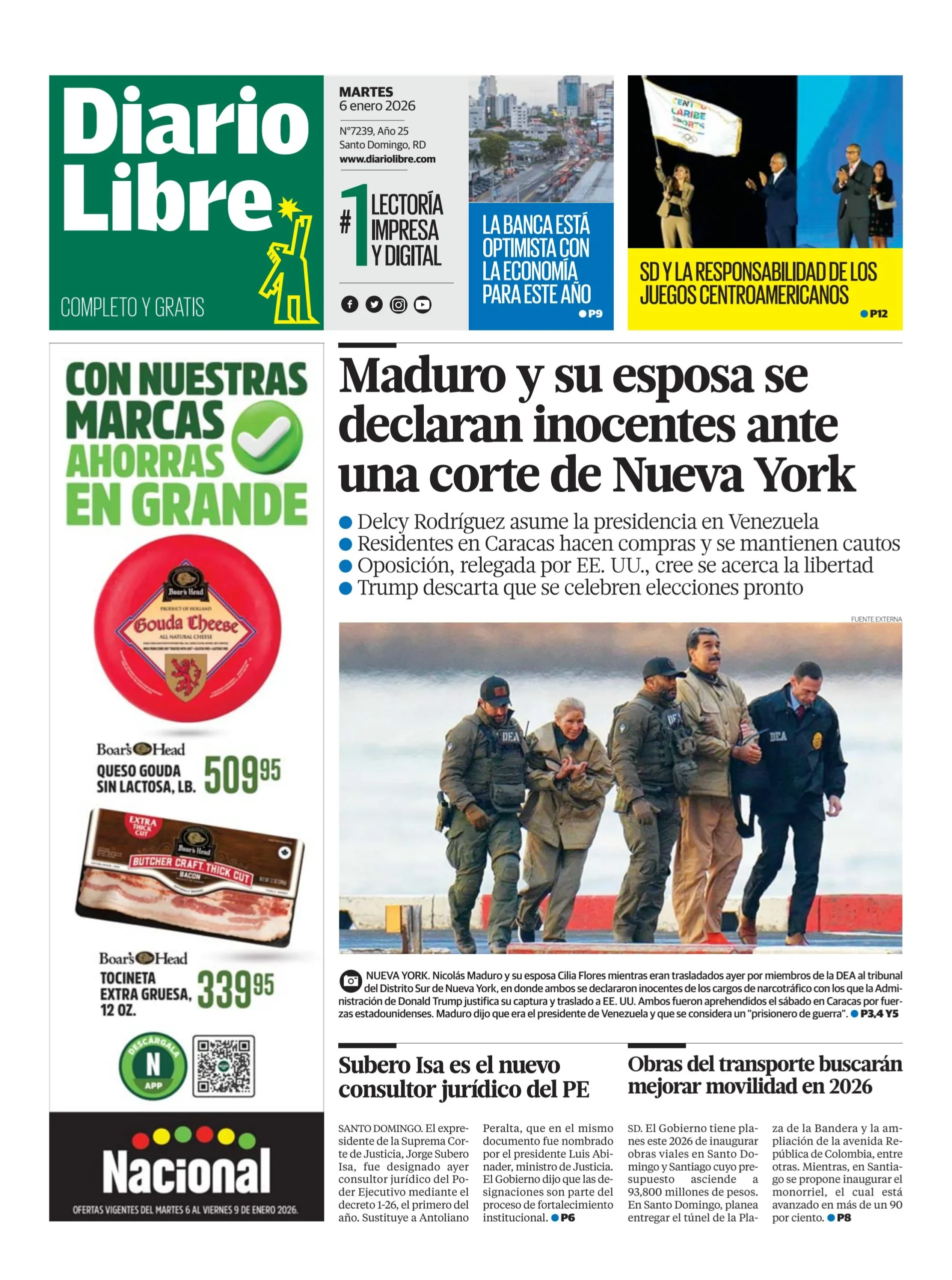 Portada Periódico Diario Libre, Martes 06, Enero, 2026