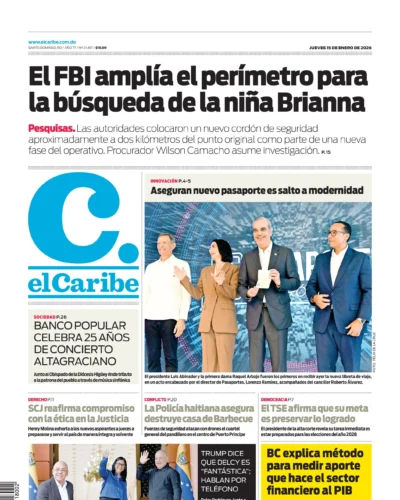 Portada Periódico El Caribe, Jueves 15, Enero, 2026