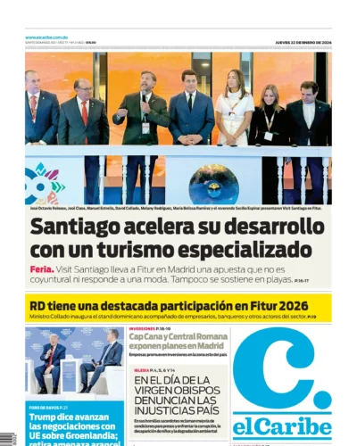 Portada Periódico El Caribe, Miércoles 22, Enero, 2026