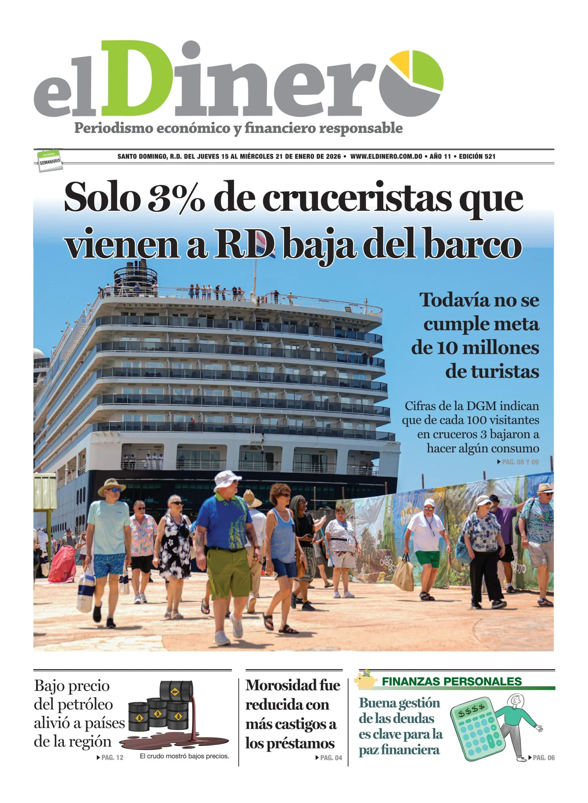 Portada Periódico El Dinero, Jueves 15, Enero, 2026