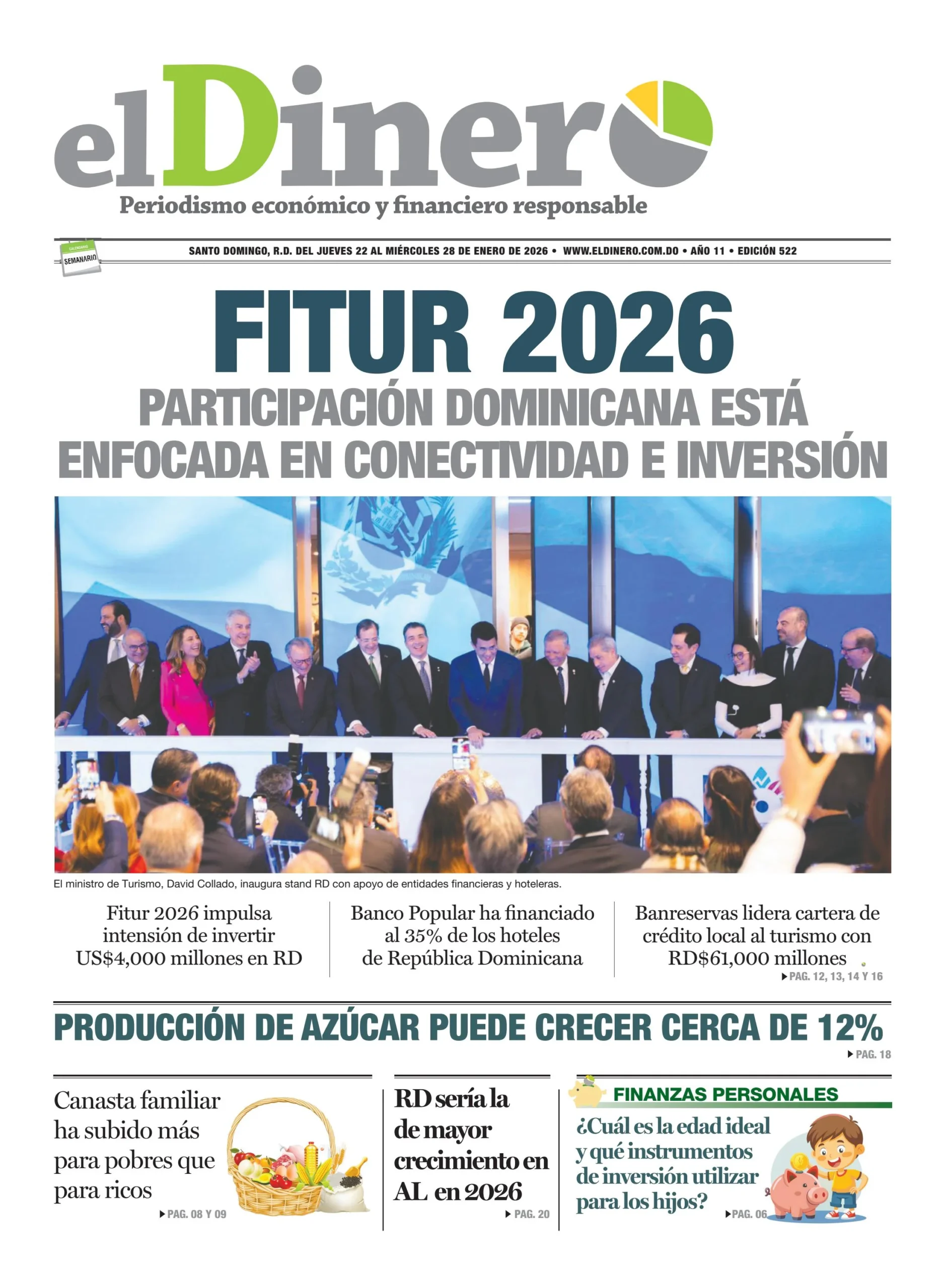 Portada Periódico El Dinero, Miércoles 22, Enero, 2026