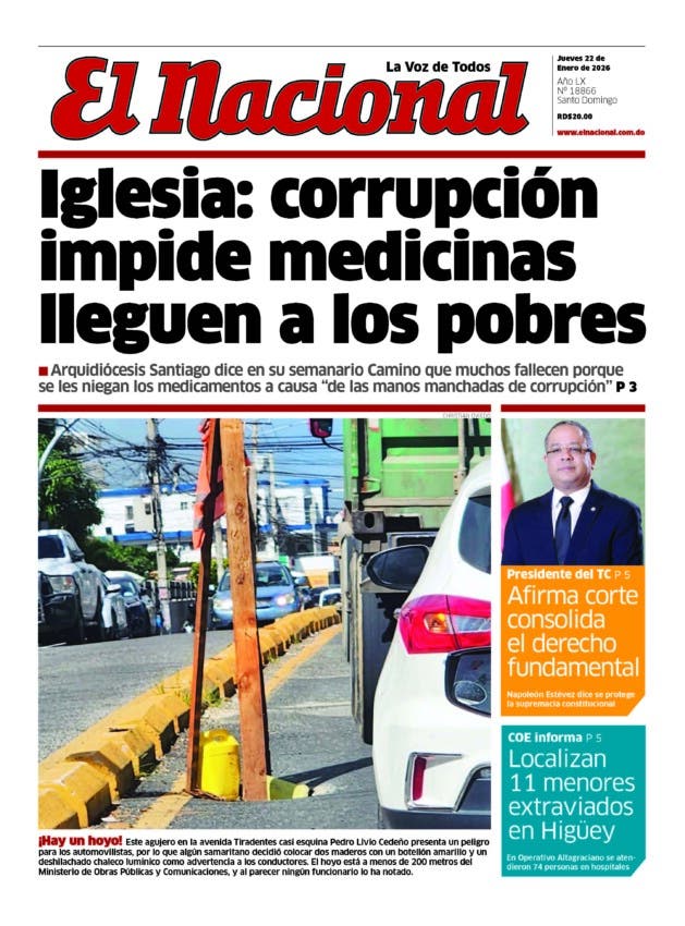 Portada Periódico El Nacional, Jueves 22, Enero, 2026