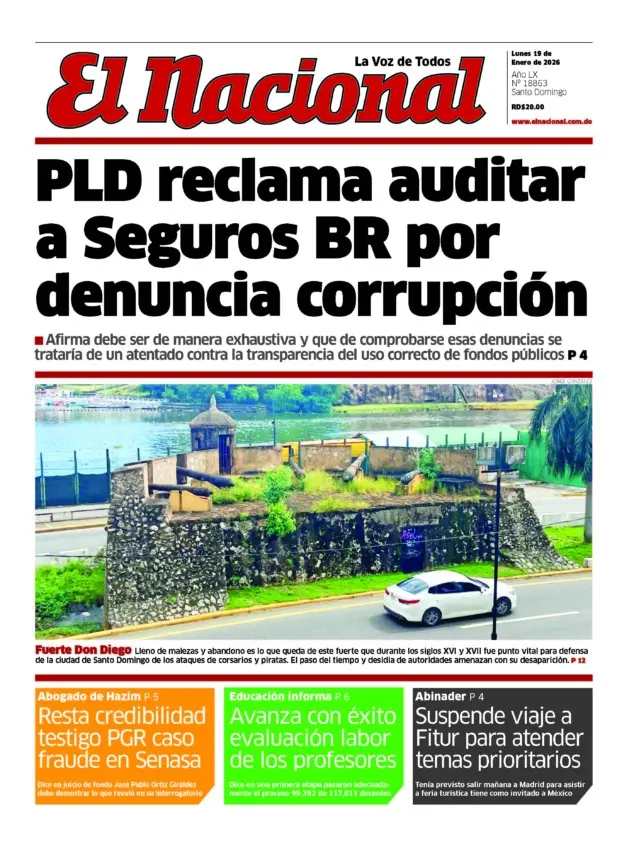 Portada Periódico El Nacional, Lunes 19, Enero, 2026
