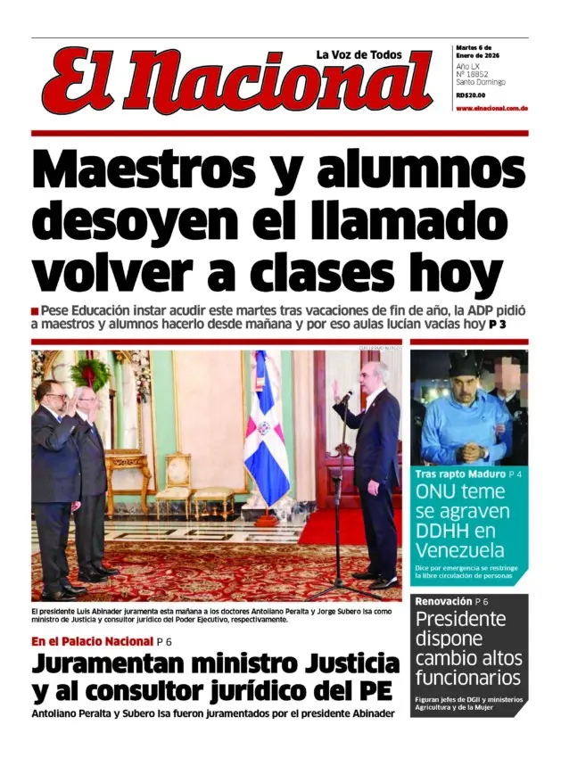 Portada Periódico El Nacional, Martes 06, Enero, 2026