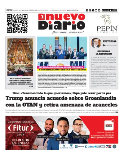 Portada Periódico El Nuevo Diario, Miércoles 22, Enero, 2026