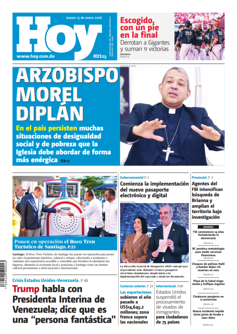Portada Periódico Hoy, Jueves 15, Enero, 2026