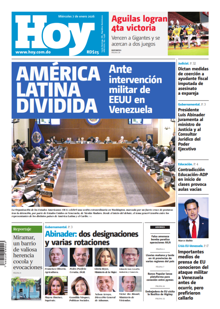 Portada Periódico Hoy, Miércoles 07, Enero, 2026