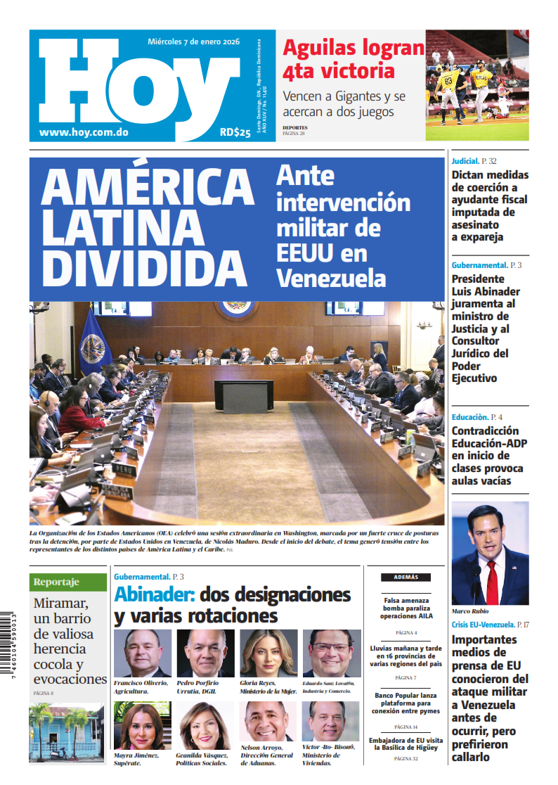 Portada Periódico Hoy, Miércoles 07, Enero, 2026
