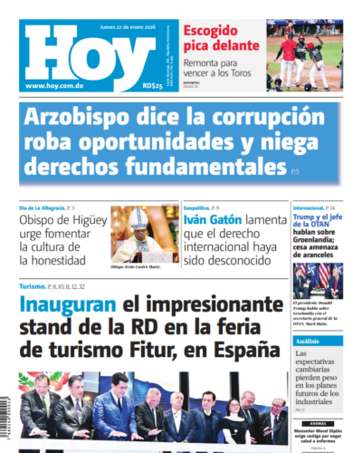 Portada Periódico Hoy, Miércoles 22, Enero, 2026