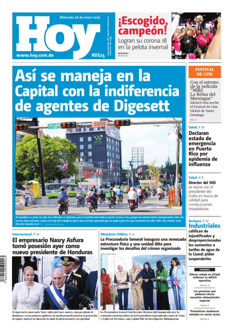 Portada Periódico Hoy, Miércoles 28, Enero, 2026