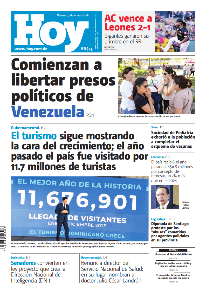 Portada Periódico Hoy, Viernes 09, Enero, 2026