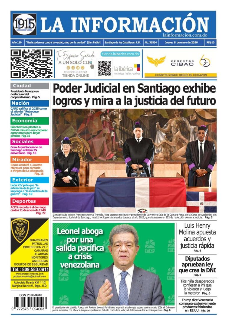 Portada Periódico La Información, Jueves 08, Enero, 2026