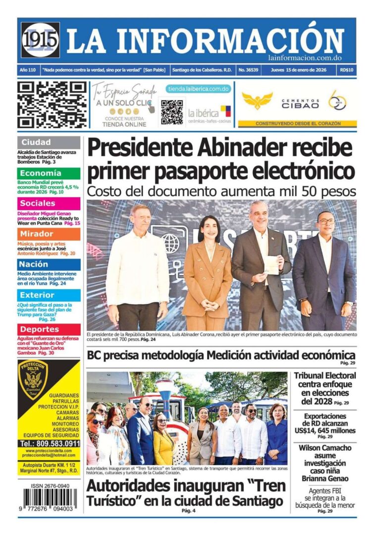 Portada Periódico La Información, Jueves 15, Enero, 2026