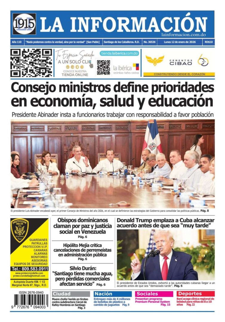 Portada Periódico La Información, Lunes 12, Enero, 2026