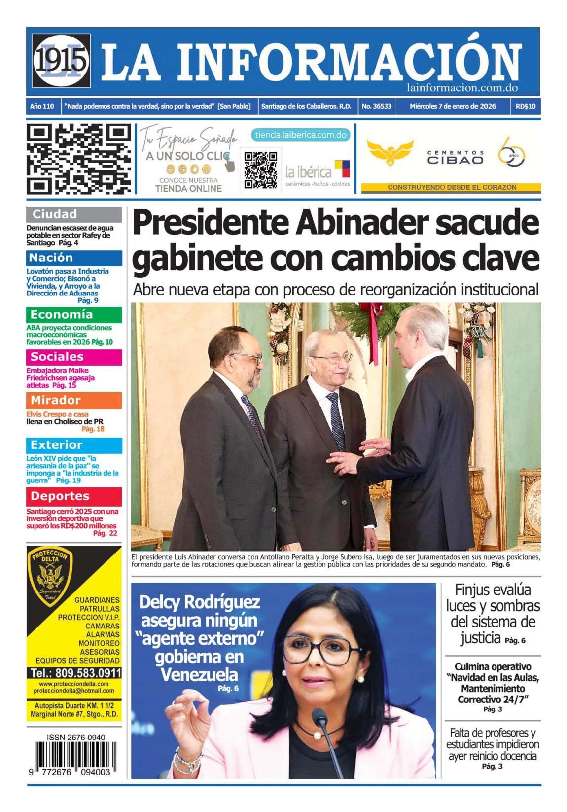 Portada Periódico La Información, Miércoles 07, Enero, 2026