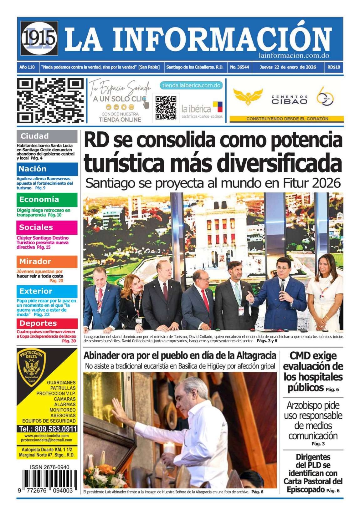 Portada Periódico La Información, Miércoles 22, Enero, 2026