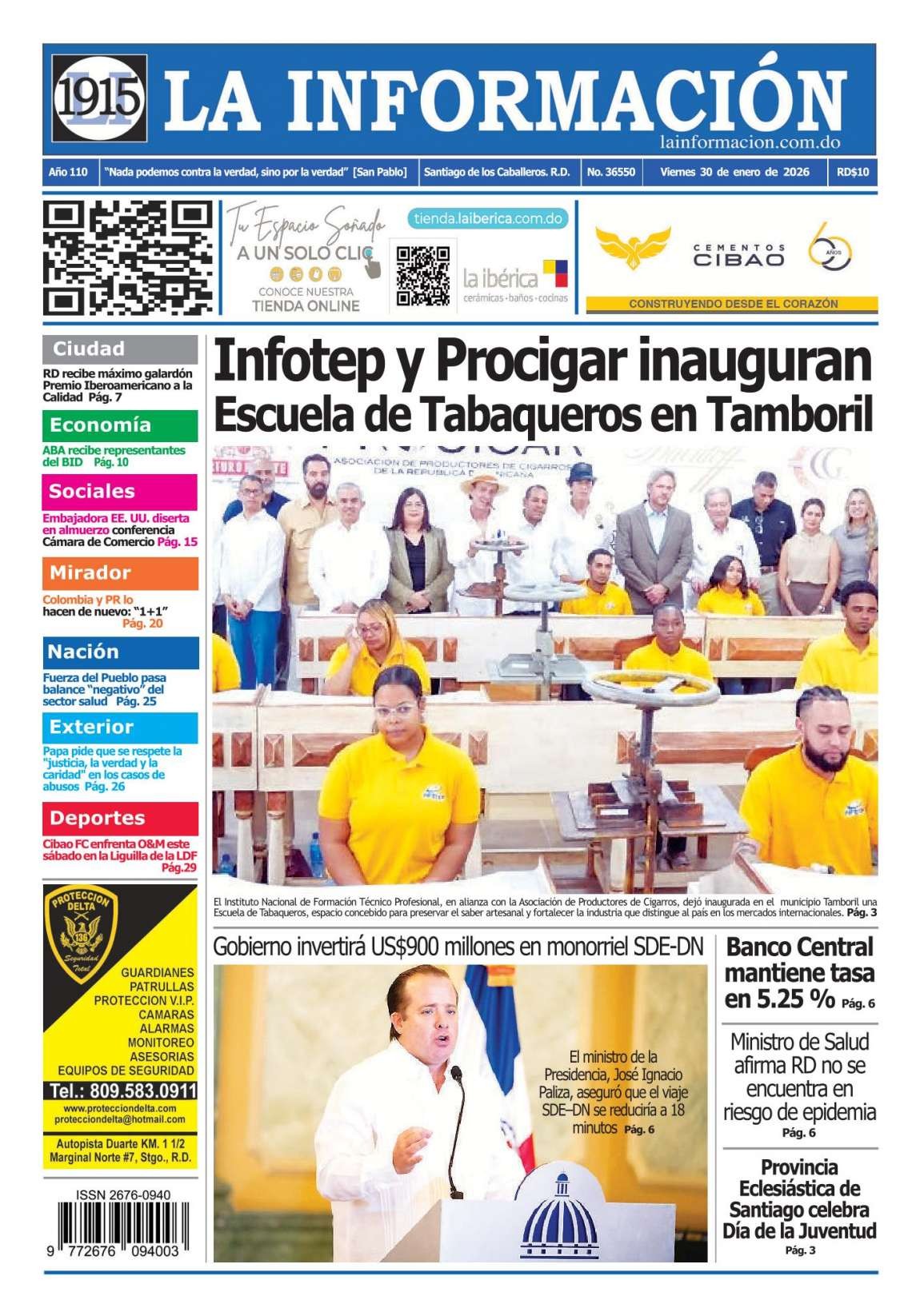 Portada Periódico La Información, Viernes 30, Enero, 2026