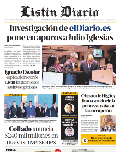 Portada Periódico Listín Diario, Miércoles 22, Enero, 2026