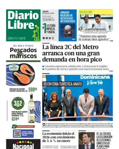 Portada Periódico Diario Libre, Jueves 26, Febrero, 2026