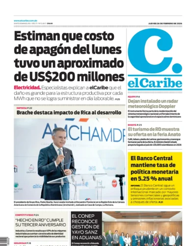 Portada Periódico El Caribe, Jueves 26, Febrero, 2026