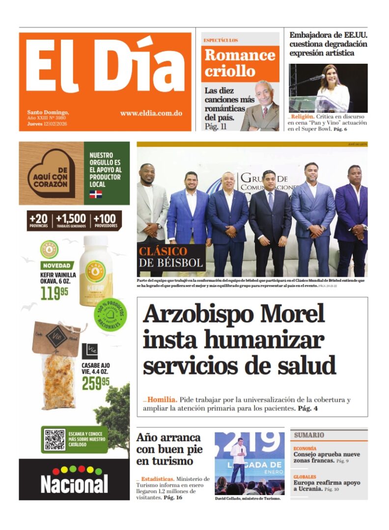 Portada Periódico El Día, Jueves 12, Febrero, 2026