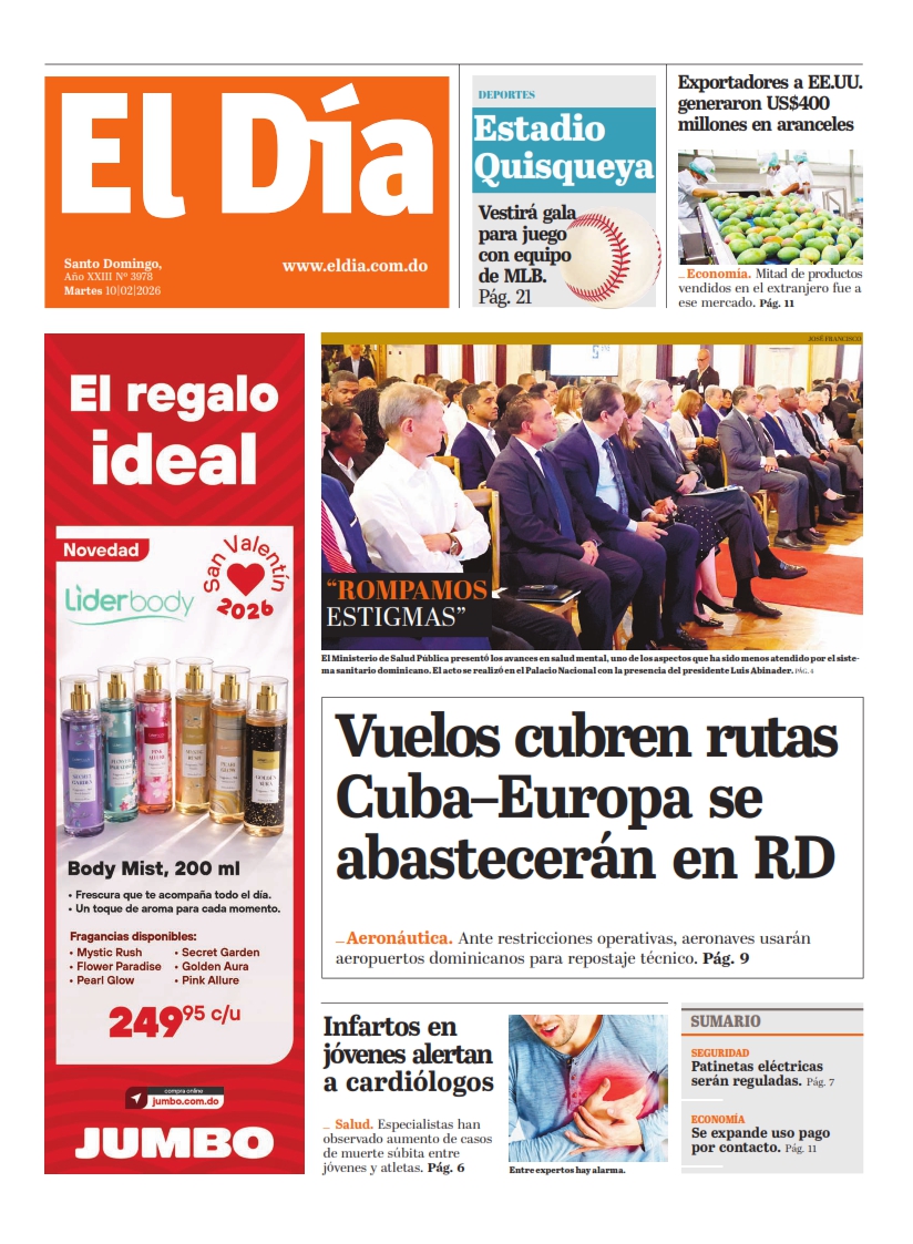 Portada Periódico El Día, Martes 10, Febrero, 2026