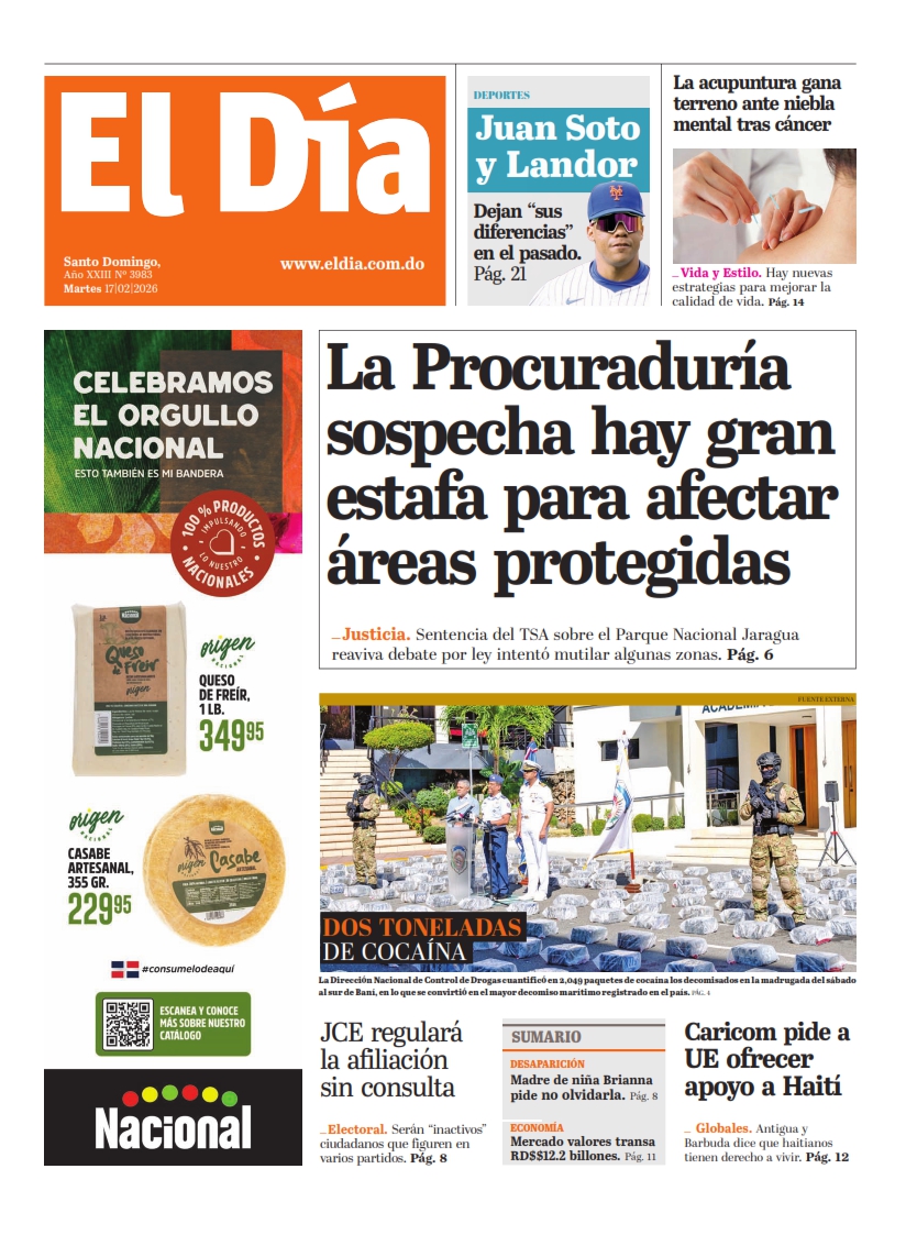 Portada Periódico El Día, Martes 17, Febrero, 2026