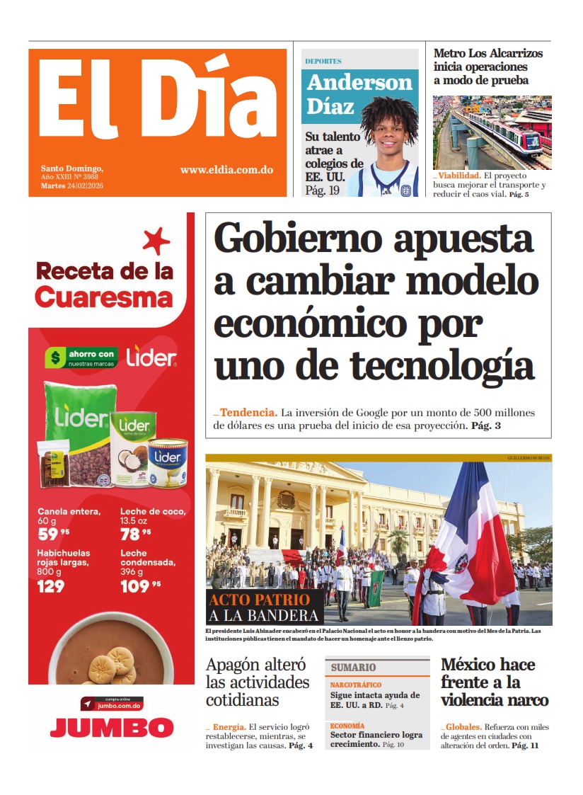 Portada Periódico El Día, Martes 24, Febrero, 2026