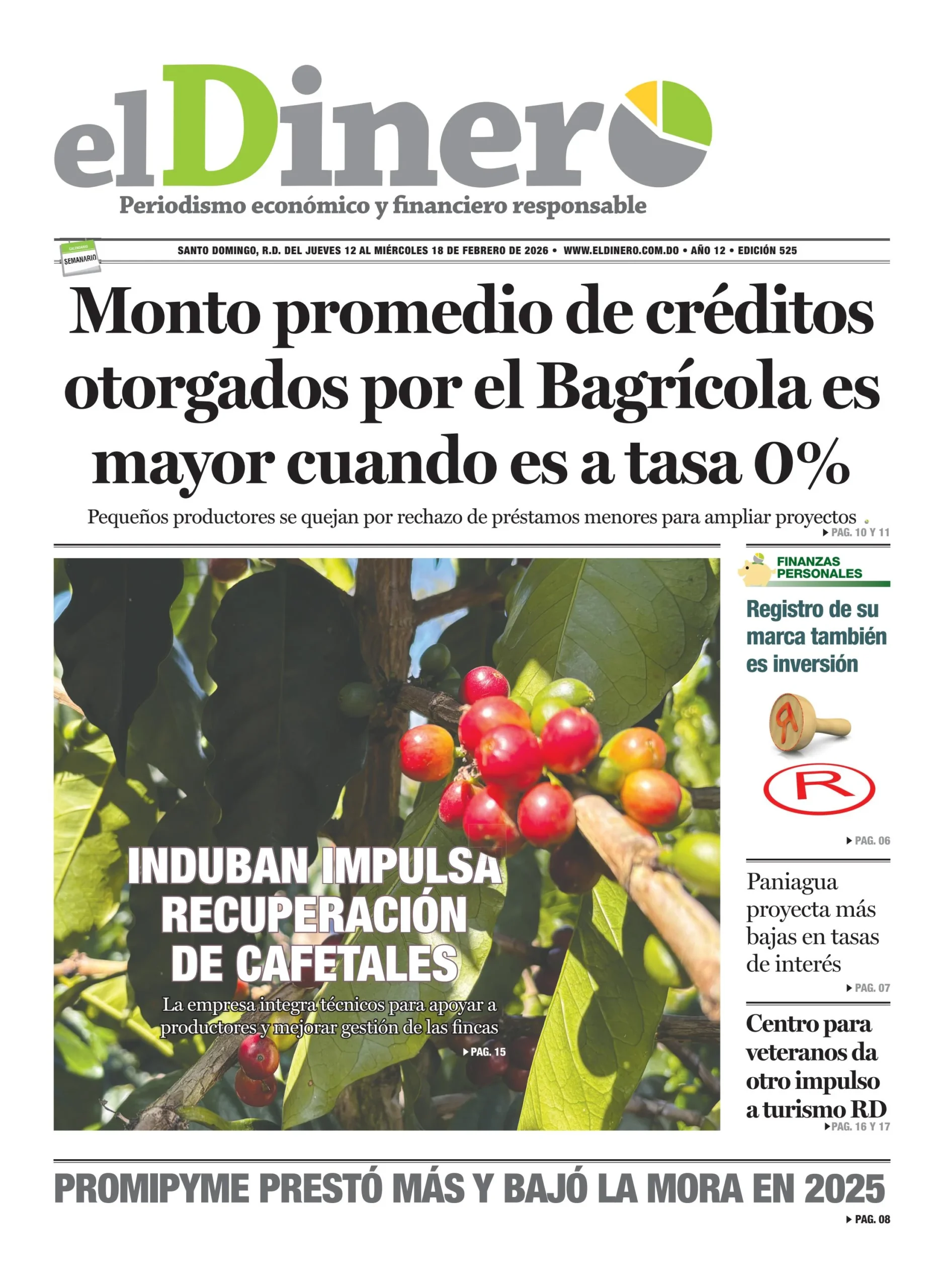Portada Periódico El Dinero, Jueves 12, Febrero, 2026
