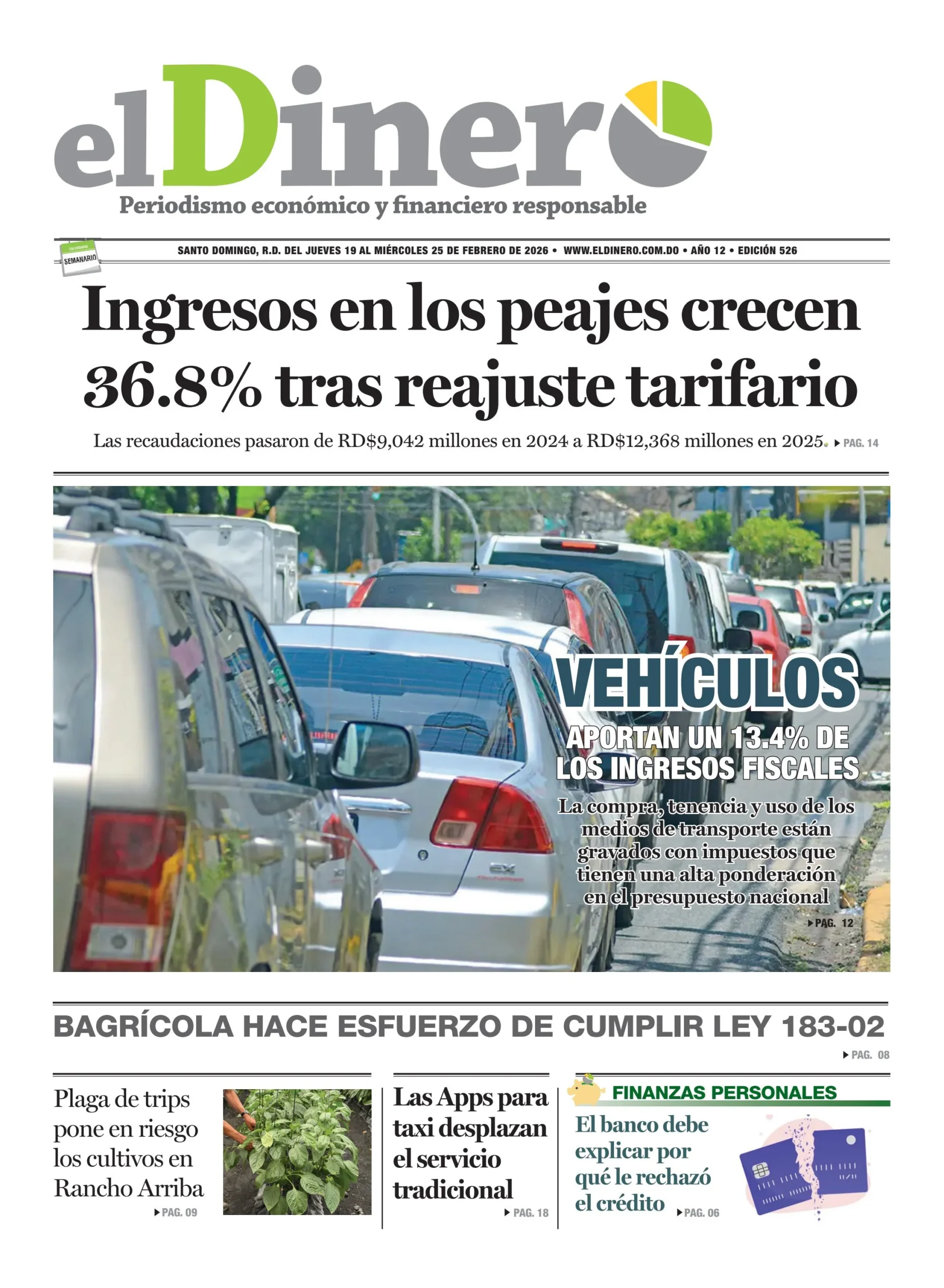 Portada Periódico El Dinero, Jueves 19, Febrero, 2026