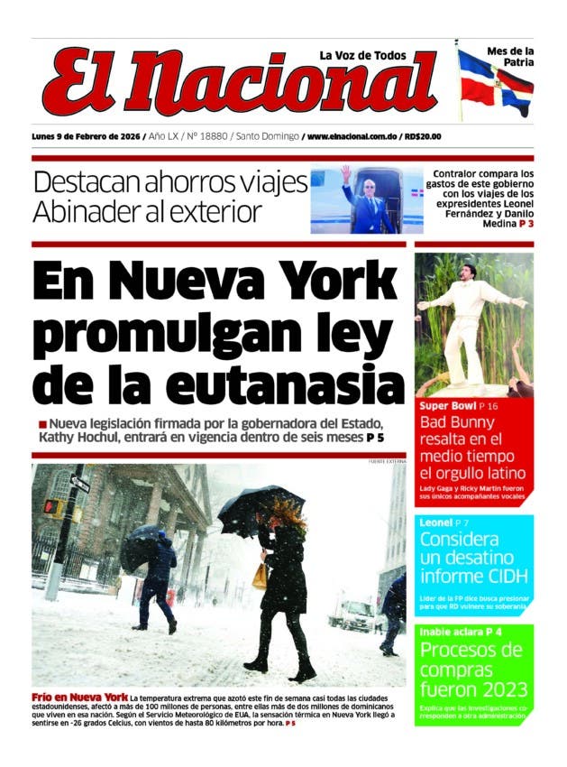 Portada Periódico El Nacional, Lunes 09, Febrero, 2026